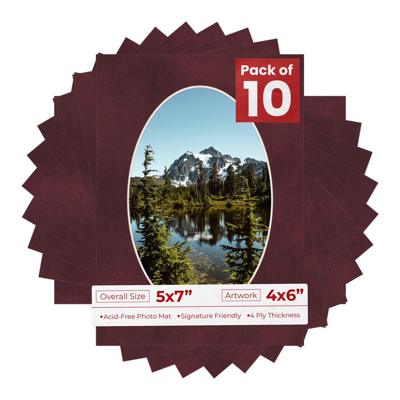 Dark Red Suede Mat Board for 5x7 Frames - Oval Opening for 4x6 Photos